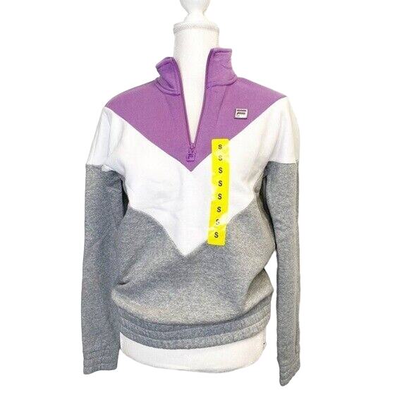 Fila colorblock patterns bomber jacket white purple sz S 1/2 zip stand collar - Picture 4 of 14